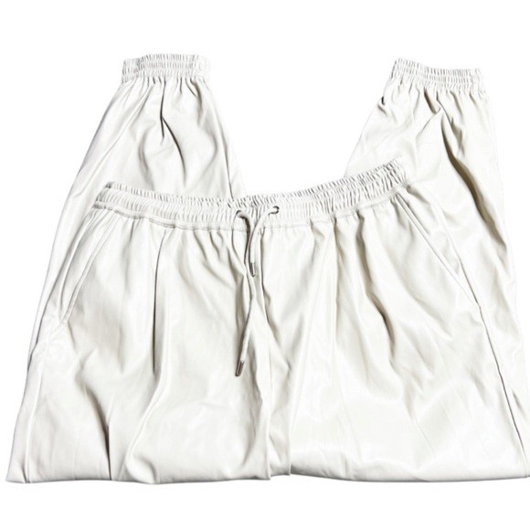 Grace + Karma Women’s Beige Cream Faux Leather High Waisted Tie Jogger Pants - Picture 2 of 16